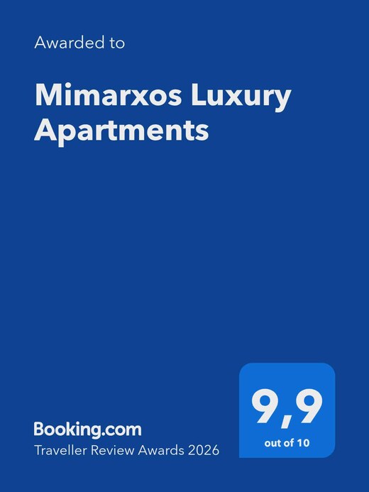 Booking.com Traveller Review Awards 2026 — Mimarxos Luxury Apartments 9.9/10